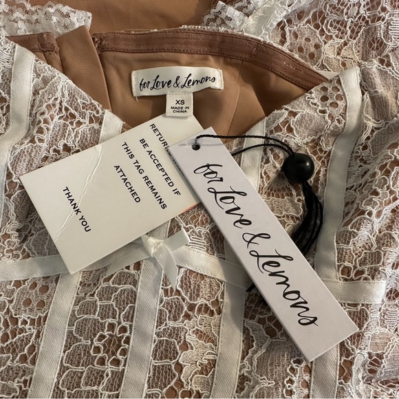 New FOR LOVE & LEMONS Jelena Strapless Lace Dress Ivory Nude Bow Front Mini NWT - Picture 10 of 14